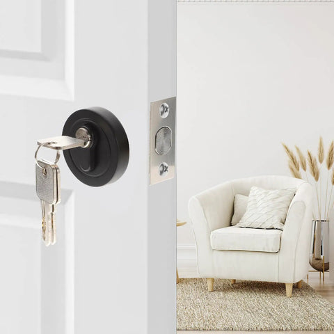 Black Zinc Alloy Deadbolt Lock Single Cylinder For Bedroom Doors With Keys Heavy Duty Entry Hardware installed on white door