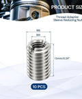 HiPicco stainless steel thread adapter sleeve reducing nut set, 10 pcs, M6x1 male to M4x0.7 female, 15 mm length