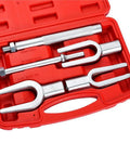 5 Piece Ball Joint Separator Tool Set Pickle Fork Kit for Cars and Light Trucks in red case, forged steel, chrome plated.
