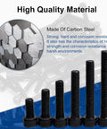 2Pcs Heavy Duty M16 X 120Mm Hex Socket Head Cap Screws Bolts, 12.9 Grade Carbon Steel Allen Drive Fasteners With Full Thread And Black Oxide Coating displayed in various sizes.