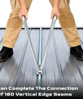 Person using 2 In 1 Hand Seamer Roofing Tool For Standing Seam Edging And Sheet Metal Bending on metal roof panel
