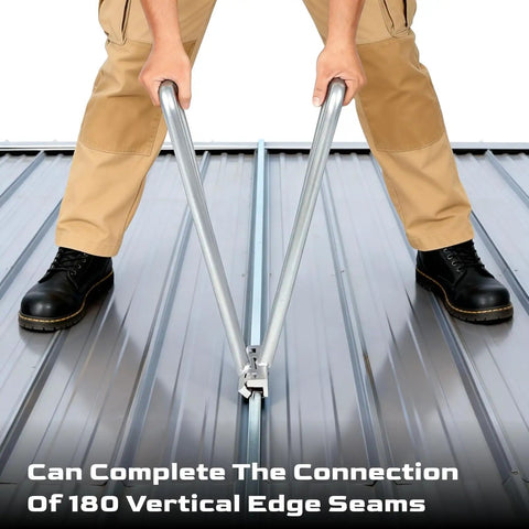 Person using 2 In 1 Hand Seamer Roofing Tool For Standing Seam Edging And Sheet Metal Bending on metal roof panel