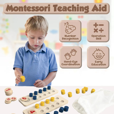 Child interacting with Hands On Counting Peg Board Montessori Toy For Kids Aged 3 4 5 6 Wooden Math Manipulatives.