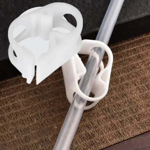 24 Pack Adjustable Plastic Tubing Clamps For Quarter To Half Inch Tubing, showing two white clamps on transparent tubing