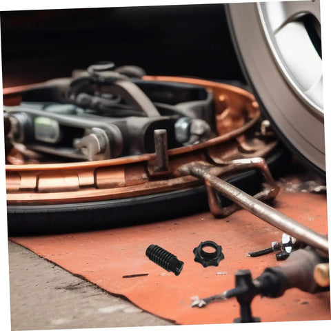 Spare Tire Mounting Screw For Secure Installation And Durable Heavy Duty Hold Down Hardware For Car Spare Tire Compatible With Audi Models Quick And Easy Setup For Reliable Everyday Use, shown with tire tools on a garage floor.