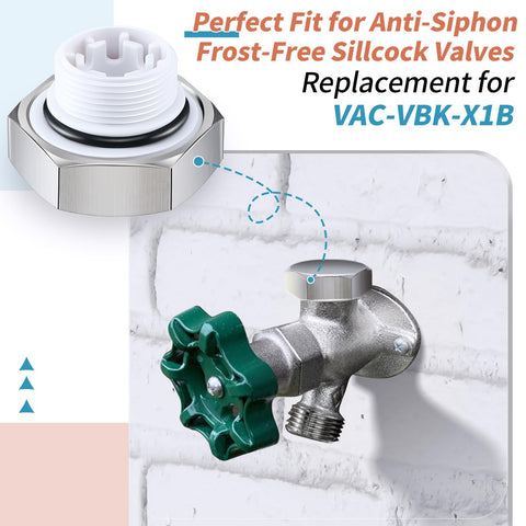 Heavy Duty Metal Vacuum Breaker Repair Kit for Traditional Anti Siphon Frost Free Sillcock Valves Universal Fit Stainless Steel Construction Built Tough for Long Lasting Performance Easy Install shown installed on wall