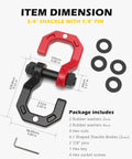 Three Quarters Inch D Ring Shackles Heavy Duty Forged Steel With Seven Eighth Inch Pin Easy Open dimensions and contents