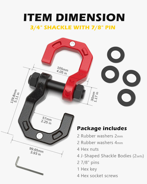 Three Quarters Inch D Ring Shackles Heavy Duty Forged Steel With Seven Eighth Inch Pin Easy Open dimensions and contents