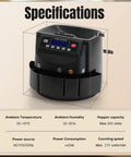 Automatic Coin Counter And Sorter With LCD Display That Rolls Through 270 Coins Per Minute, 300 Coin Capacity specifications