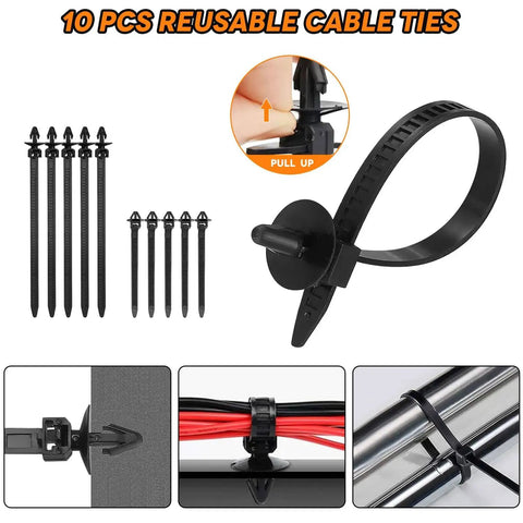 10 reusable cable ties from 135 Piece Universal Car Bumper Retainer Clips Kit With Six Sizes Of Fasteners Plus Auto Trim Removal
