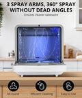 Portable Countertop Dishwasher With Six Wash Cycles Triple D Spray Arms And High Temp Drying Slick Touch Controls For Apartments Or RV Space Zero Sweat Cleaning And Game Changing Performance, showing interior with 360-degree spray.