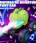 Rad Dinosaur Monster Truck Remote Control Car With Spray Lights And Music, Three Dope Stunts, 50 Minute Runtime in action