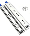 Heavy Duty Full Extension Ball Bearing Drawer Slides With Dead Easy Side Mount Tracks For File Cabinets And Trash Cans Built Tough Cold Rolled Steel At 16 Inches, showing metal slides and steel balls.