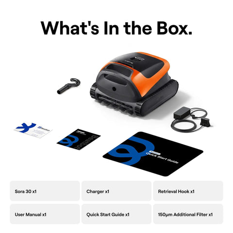 Unboxing contents of Sora 30 Pool Vacuum Robot 4 In 1 Cleaner For Shallow Areas With 6800 GPH Power in Vibrant Orange