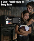 Home Fireproof Safe With Alarm System For 1700 F Protection Up To 35 Minutes showing open safe with documents and girl.