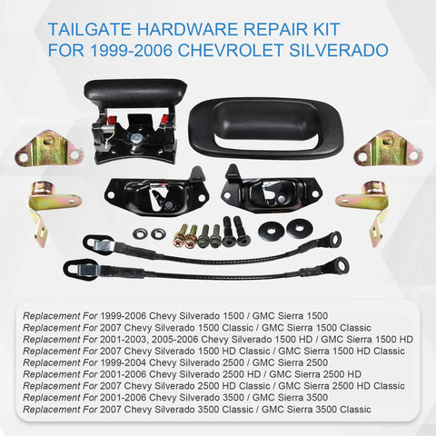 Heavy Duty Tailgate Hardware Rebuild Kit For Chevy Silverado And Gmc Sierra 1500 2500 3500 Classic Trucks detailed parts layout.