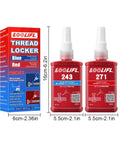 2 Pack Thread Locker Blue 243 Medium Strength And Red 271 Heavy Duty Threadlockers 50 Milliliters Each bottles and packaging