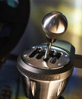 Next Level All Metal H Pattern And Sequential Sim Racing Shifter With Real Hall Effect Sensors For Plug And Play Setup And Ridiculously Smooth Shifts On Ps5 Xbox Pc, close-up angle showing gear lever and metal base.