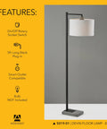 Black Floor Lamp With White Fabric Drum Shade, Three Way Dimmer, 60.75 Inch Tall Standing Light For Bedroom And Living Room