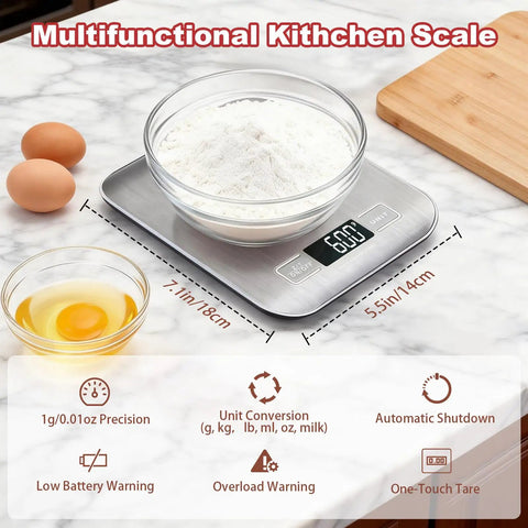 Multifunctional kitchen scale weighing flour on countertop for Ultimate Sourdough Starter Kit With Scale Glass Jar And Banneton Proofing Basket