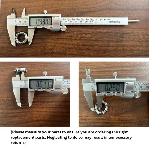 Digital caliper measuring Pack Of Four Ball Bearing Retainer Cages For Bicycle Front And Rear Hub Service One Quarter Inch By Seven Balls Replacement Kit For Three Eighths Inch Axles.