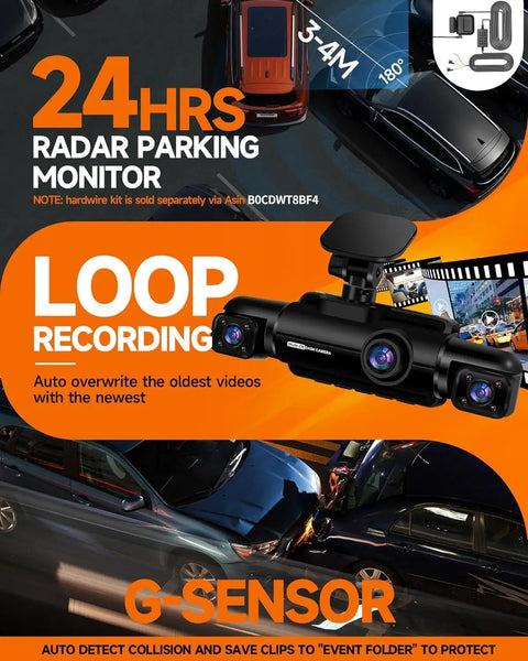 360 Degree Dash Cam Front And Rear Inside Car Camera With 4 Channel FHD 1080P And 2K Plus 1080P Rear WiFi GPS Voice Control image.