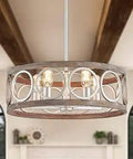 Rustic Drum Chandelier In Brushed Nickel Finish, Modern Farmhouse Pendant Light For Dining Room Over Table, Open Metal Frame