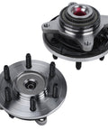 Two Pack Front Wheel Hub And Bearing Assembly For Ford F 150 2004 2005 4WD 6 Lug With ABS Front Left And Front Right Driver And Passenger Sides Built For 4x4 Pickup Durability, featuring top and bottom views showing bolt pattern and bearing components.