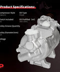 Premium Air Conditioning Compressor With Rock Solid Clutch Direct Bolt On for Chrysler 300 Dodge Charger Challenger 2014-2023 V6 3.6 Liter specifications