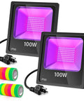 Two Pack 100W UV Black Light Flood Lights With 10 Ft Power Cords IP66 Ultraviolet Stage Lighting for vibrant party decor