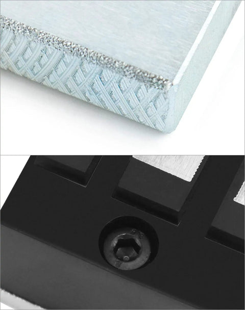 Tough As Nails Electric Magnetic Lock Two Pack Locks Down Tight At 130 Pounds Close-up of silver finish edge and mounting bracket.