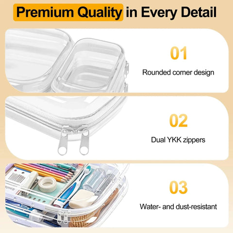 Game Changing Clear Hard Shell Zipper Pouches Including One Medium And Three Small Sizes Designed To Master Your Diaper Bag Setup While Keeping All Daily Essentials Secure And Hassle Free with rounded corners and dual zippers.