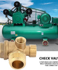 Three Port Brass Air Compressor Check Valve for Tube Connector Tool, G1/8 Internal Thread, G3/8 and G1/2 External Threads, Central Pneumatic Compatible, Seals Tight to Stop Leaks, Direct Replacement Part, brass 3-port valve