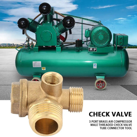 Three Port Brass Air Compressor Check Valve for Tube Connector Tool, G1/8 Internal Thread, G3/8 and G1/2 External Threads, Central Pneumatic Compatible, Seals Tight to Stop Leaks, Direct Replacement Part, brass 3-port valve