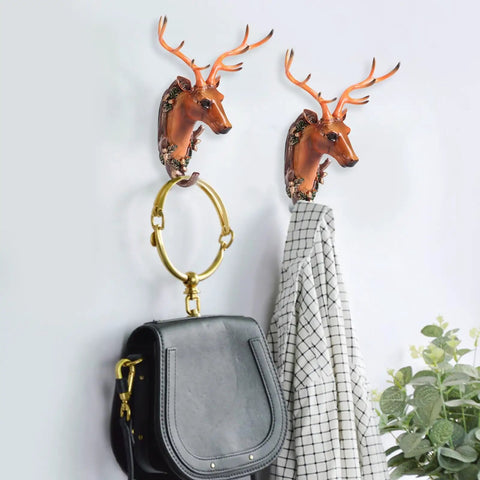 Vintage Deer Head Resin Wall Hook Hangs Heavy Coats Keys Totes And Towels Super Slick Home Decor Organizer with bags and coats.