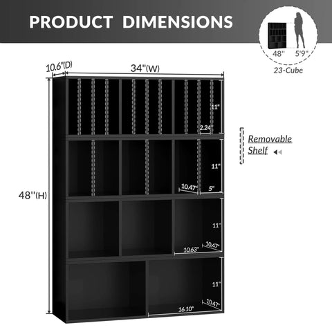 DIY Modular Cube Bookcase System With 23 Cube Open Shelves Stackable And Expandable Cube Set dimensions diagram