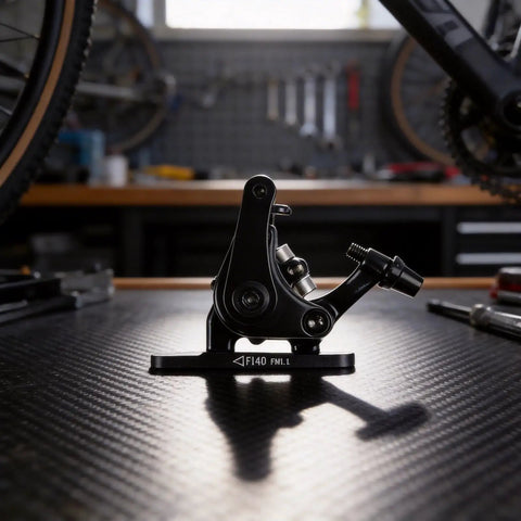 Heavy Duty Mechanical Disc Brakes For Mountain And Road Bikes With Dual Piston Caliper Reinforced Aluminum Frame on workbench