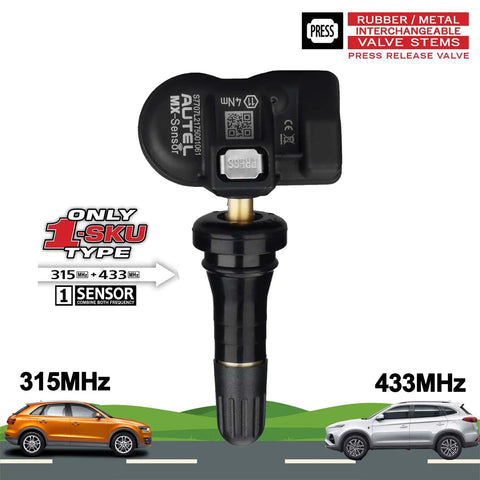 2 In 1 MaxiTPMS Tire Pressure Sensor 315MHz And 433MHz Press In OE Level Programmed With Rubber Valve Universal TPMS Sensor