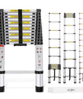 12.5-Foot Telescoping Aluminum Ladder, A Real Workhorse For Home Or Pro Jobs, EN131 Certified, shown extended and compacted