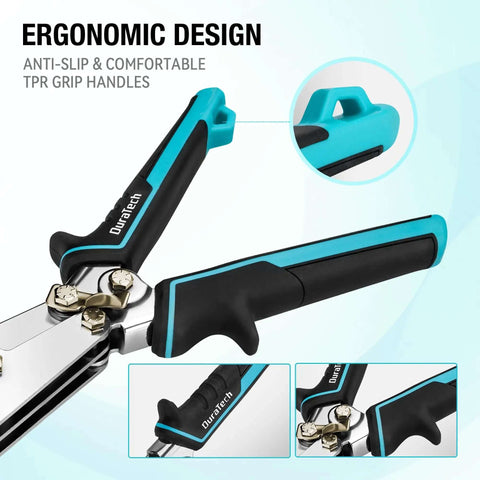 Ergonomic TPR handles on 5-Blade Sheet Metal Crimper for Ductwork and HVAC, 22-28 Gauge Galvanized and Stainless Steel