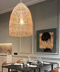 Natural Rattan Pendant Light With Woven Lantern Look Handcrafted Ceiling Lamp Shade For Kitchen Island Hallway Foyer Hanging