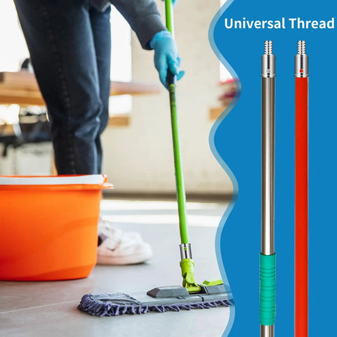 Person using a mop with Three Quarters Inch Threaded Tip Replacement Kit for Wood or Metal Poles with Two Sets of Tips and Screws.
