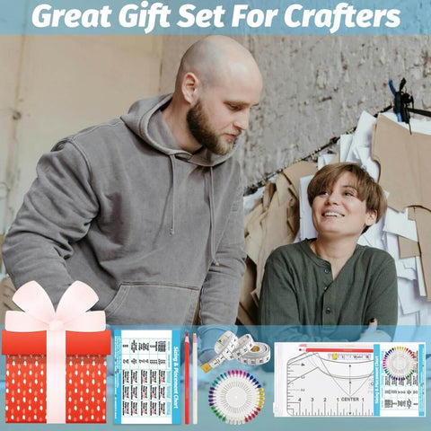 Craft enthusiasts with gift set including 12 Pack T Shirt Ruler Guides for Vinyl Alignment and Centering Designs, DIY friendly