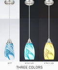 Handcrafted Glass Pendant Light Fixtures With Oval Art Shade And Adjustable Cord Hanging Light For Dining Room Kitchen Hallway And Foyer Blue Marble Color Brushed Nickel Accents Three Pack showing three lighting modes