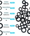 100 Sets Stainless Steel Flat And Spring Washers Kit For Bolts M5 Size Heavy Duty Includes 100 Flat Gaskets And 100 Split Lock Washers Black Zinc Plated Corrosion Resistant Hardware Pack, M5 washers