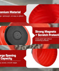 Magnetic Nut Cup Set With Telescoping Magnetic Pickup Tool And Two 6 Inch Magnetic Bowls In Red And Gray For Easy Part Sorting, Quick Identification, And Hassle Free Retrieval In Garage Or Workshop red magnetic bowl close-up with non-marring base