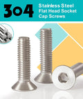 Set of M6 1.0 By 16mm Flat Head Hex Socket Cap Screws Countersunk Bolts 304 Stainless Steel Fully Threaded Bright Finish
