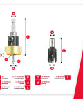 Top Shelf Two Piece Countersink And Plug Cutter Kit For Smooth Screw Hole Finishing In Wood Plastic And Aluminum Rugged Pro Grade Tool measurements and specifications.