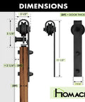 Black Rustic Non Bypass Sliding Barn Door Hardware Kit for Two Doors 9ft Flat Track with Classic Roller System dimensions shown