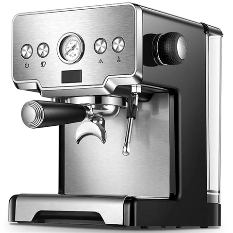 Kick Start Your Morning With This No Fuss Semi Automatic Coffee Maker Featuring A Powerful Pump And Washable Permanent Filter. Compact coffee maker with stainless steel accents.
